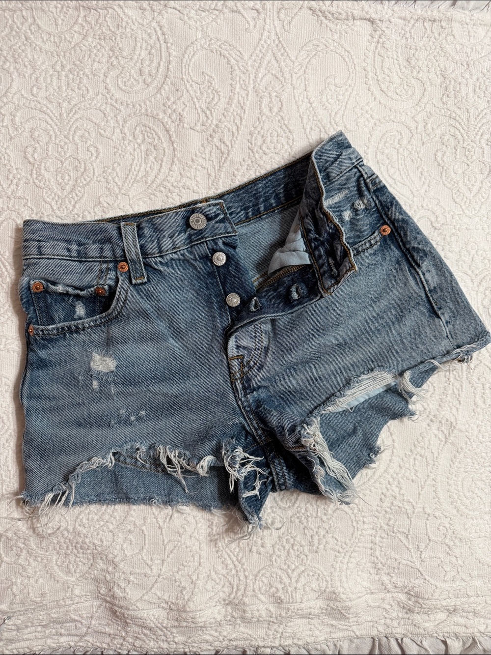 Levi's 501 Button Fly Jean Shorts Size 23 Distressed Cutoff Shorties